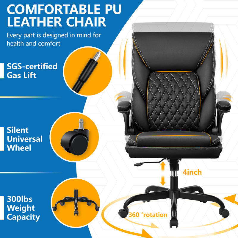 Latitude Run® Marama Ergonomic Leather Office Chair with Flip-Up